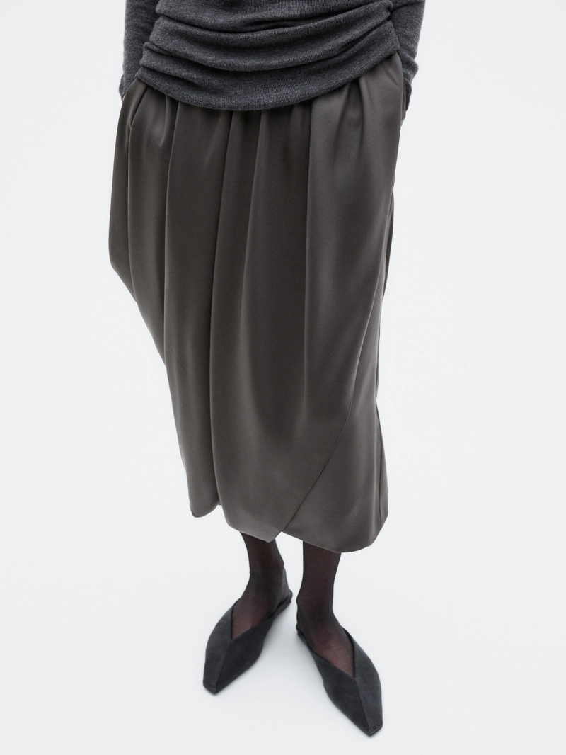Юбка-миди из 100% шелка с драпировкой - limited