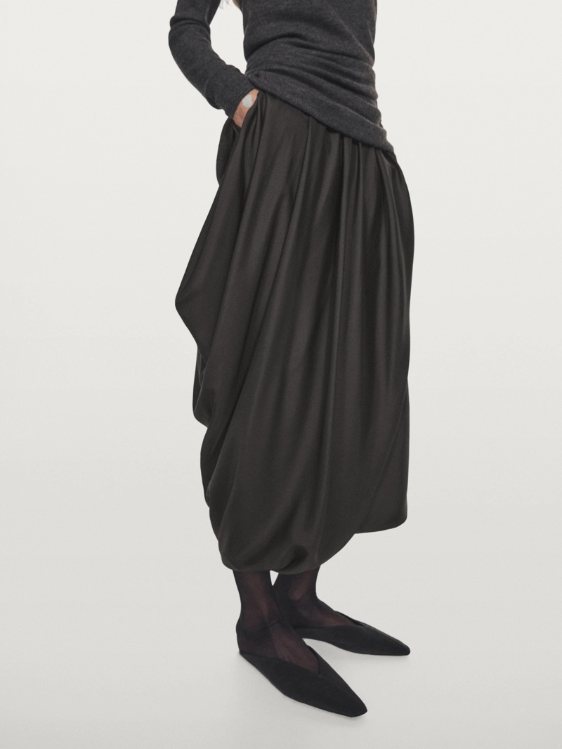 Юбка-миди из 100% шелка с драпировкой - limited