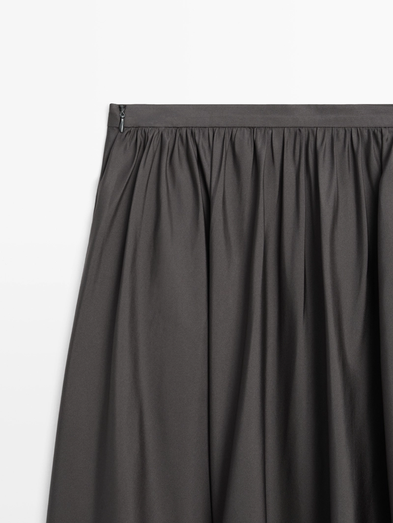 Юбка-миди из 100% шелка с драпировкой - limited