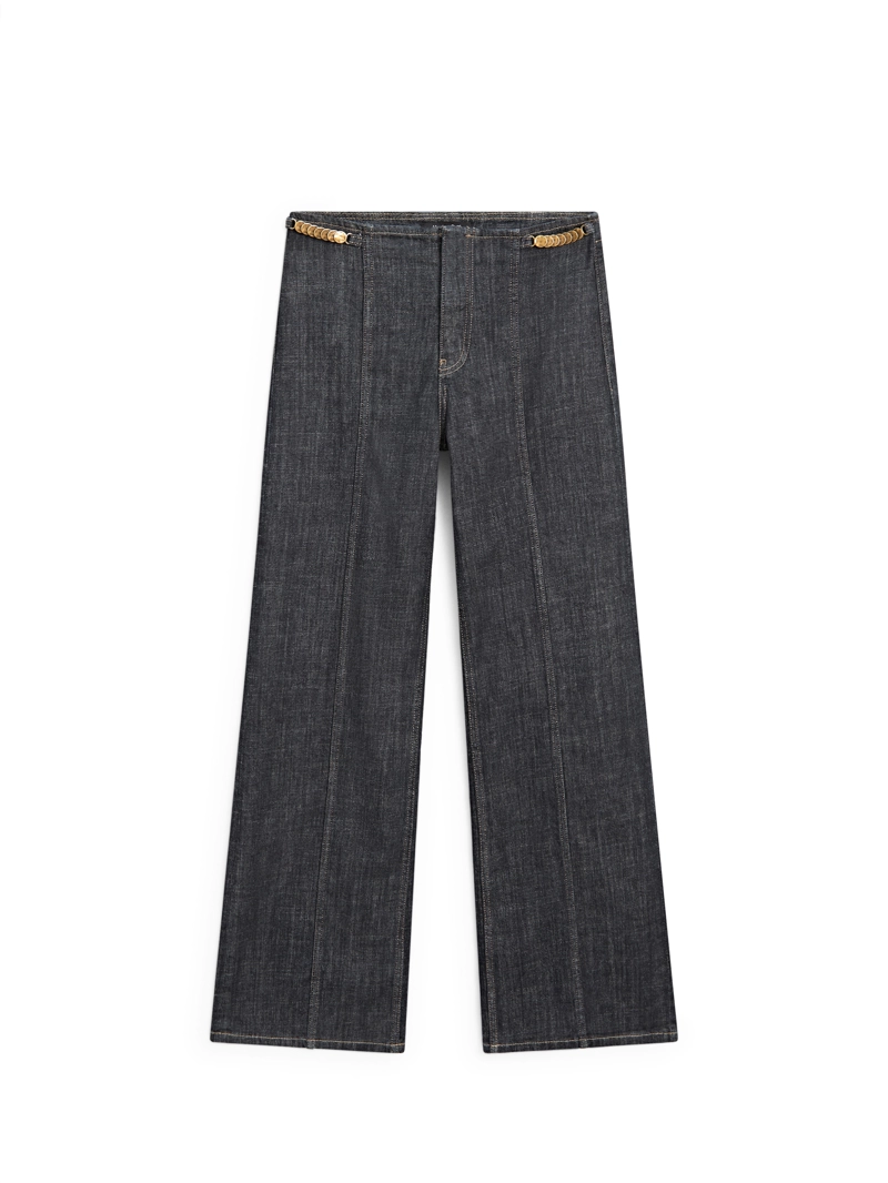 Джинсы с высокой талией и широкими штанинами с цепями