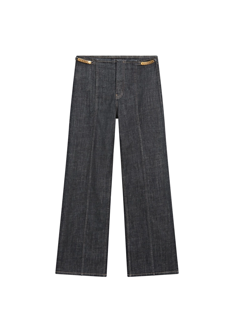 Джинсы с высокой талией и широкими штанинами с цепями