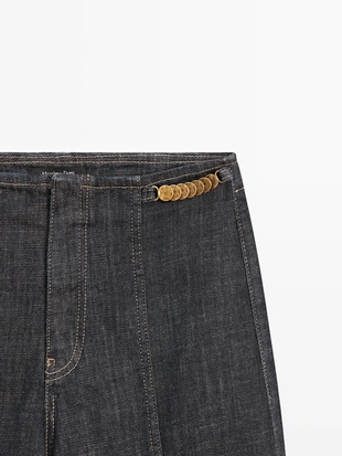 Купить Massimo Dutti Джинсы с высокой талией и широкими штанинами с цепями