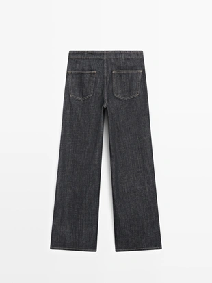 Джинсы с высокой талией и широкими штанинами с цепями- Заказать в России