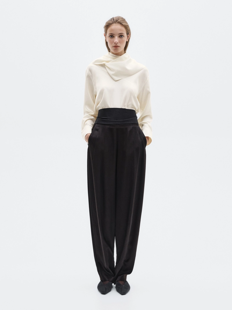 Блузка из шёлкового смесового материала с завязкой - limited