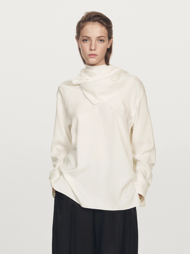 Блузка из шёлкового смесового материала с завязкой - limited