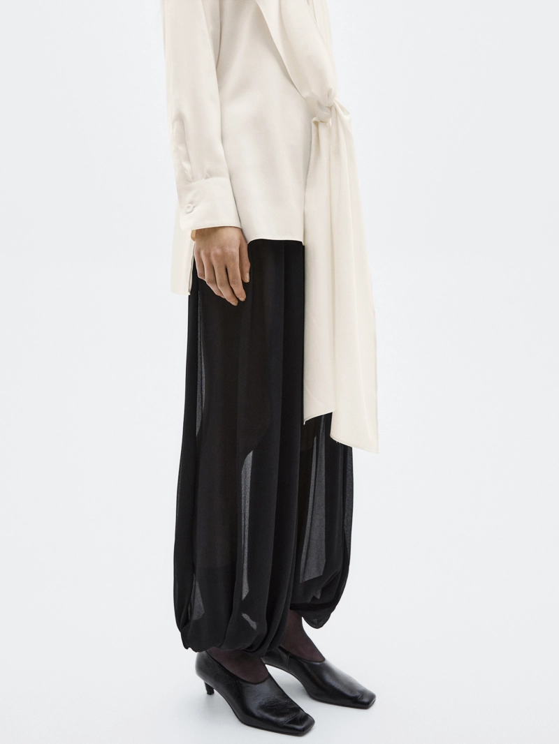 Блузка из шёлкового смесового материала с завязкой - limited