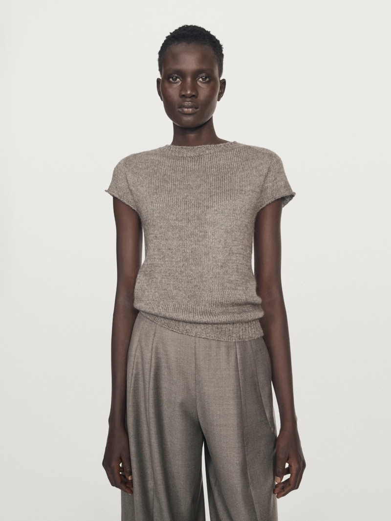 Свитер с короткими рукавами из альпаки и шелка - limited