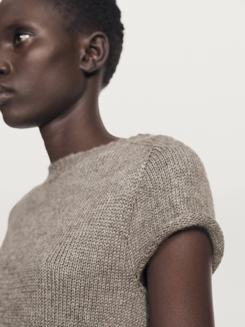 Свитер с короткими рукавами из альпаки и шелка - limited