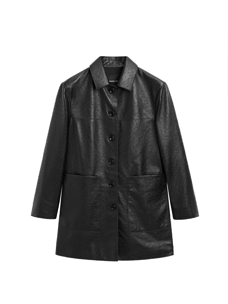 Пальто из натуральной кожи с текстурой