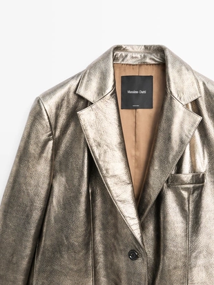 Кожаный блейзер с металлическим покрытием- Заказать в России