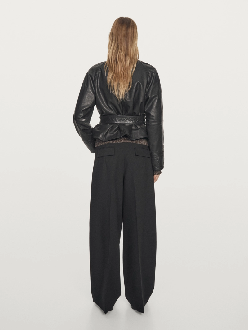 Куртка из овечьей кожи с поясом из натуральной кожи nappa