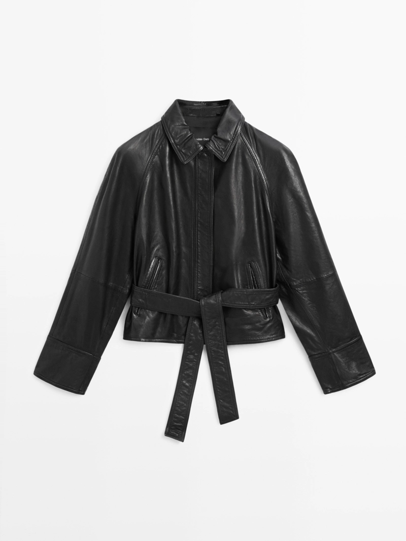 Куртка из овечьей кожи с поясом из натуральной кожи nappa