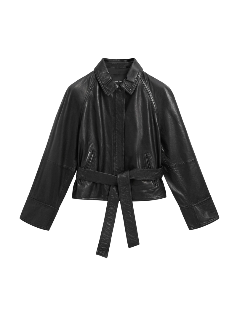 Куртка из овечьей кожи с поясом из натуральной кожи nappa