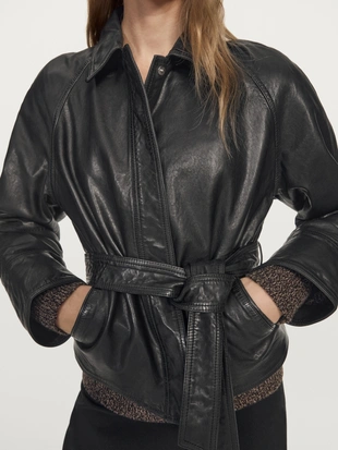 Куртка из овечьей кожи с поясом из натуральной кожи NAPPA- Заказать в России