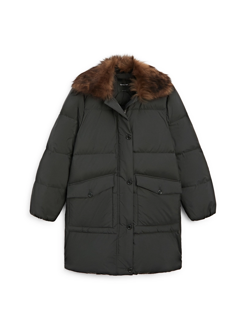 Длинный пуховик с водоотталкивающим воротником