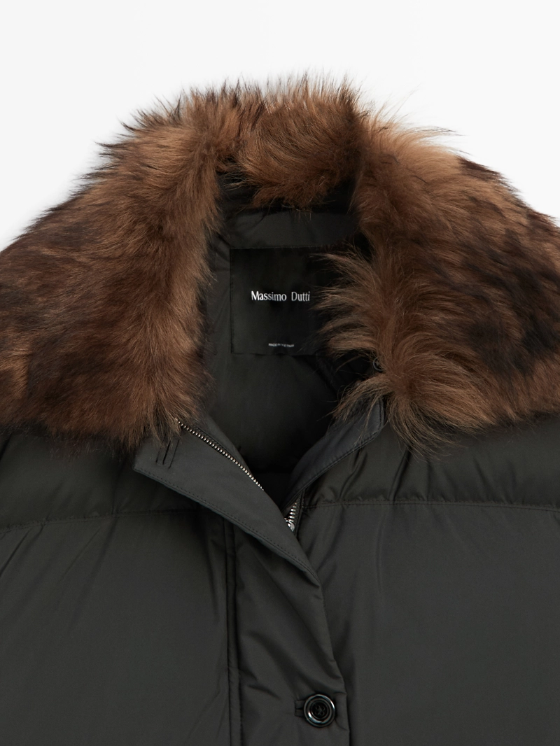 Длинный пуховик с водоотталкивающим воротником