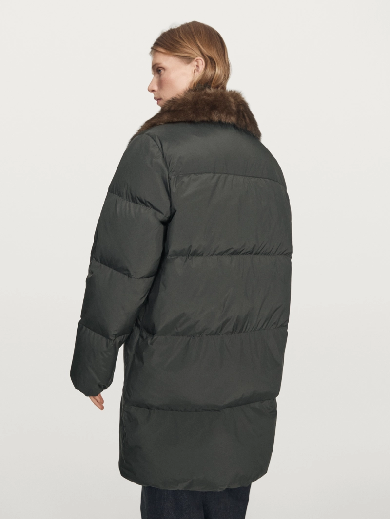 Длинный пуховик с водоотталкивающим воротником