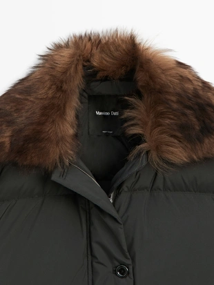 Длинный пуховик с водоотталкивающим воротником- Заказать в России