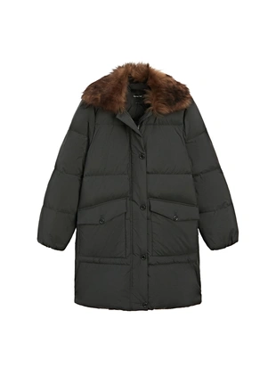 Длинный пуховик с водоотталкивающим воротником- Заказать в России