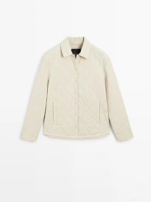 Короткая стеганая куртка с рубашечным воротником- Заказать в России