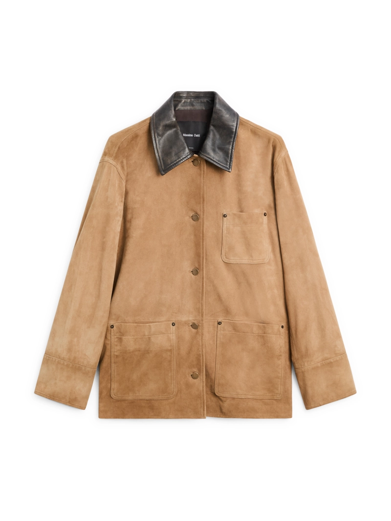 Замшевая куртка с деталями на воротнике