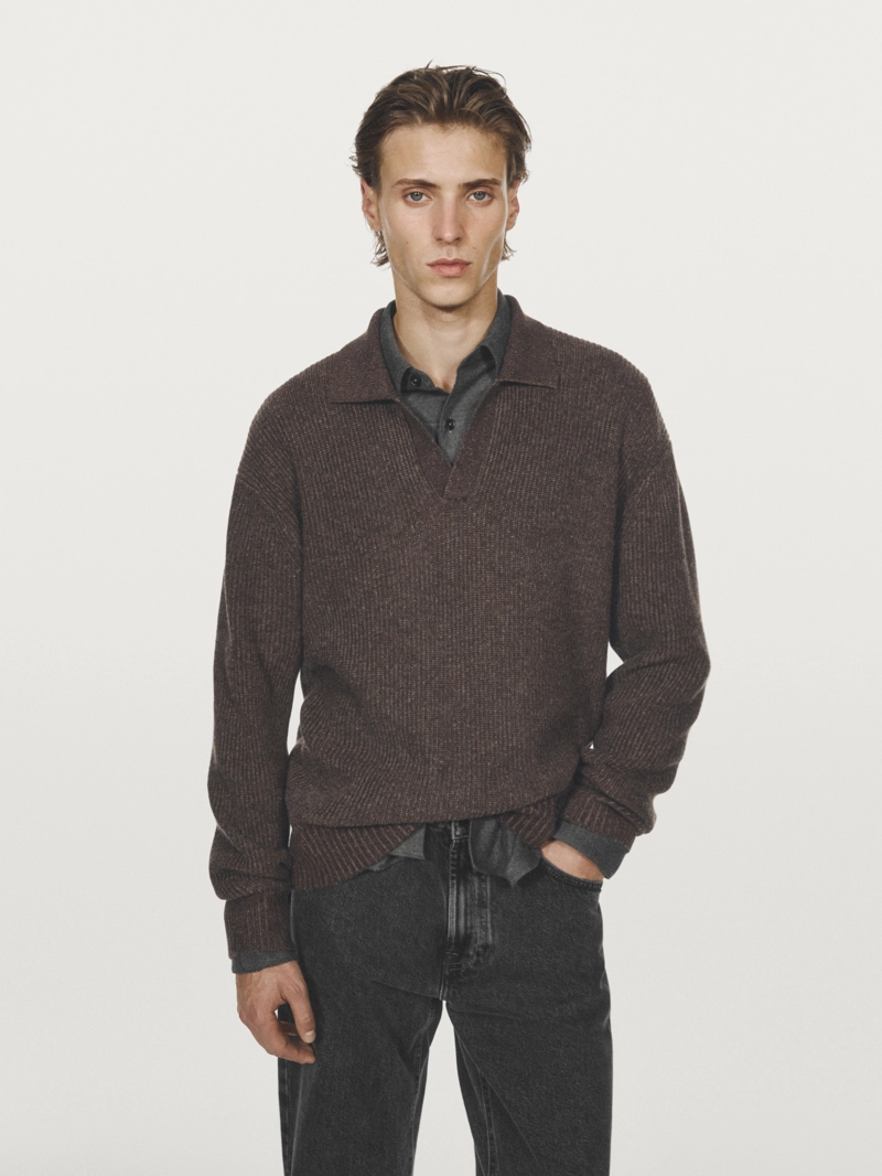 Водолазка-поло из вязаного трикотажа с v-образным вырезом