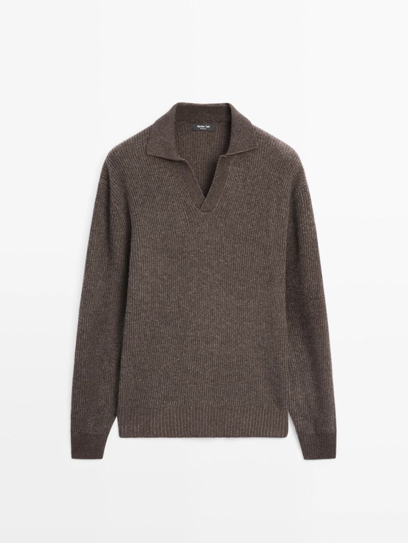 Водолазка-поло из вязаного трикотажа с v-образным вырезом