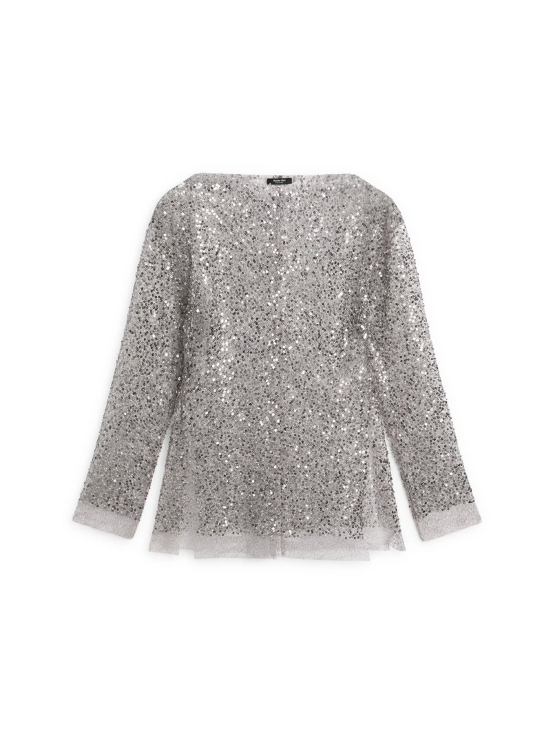 Блузка с драпированным воротником и пайетками
