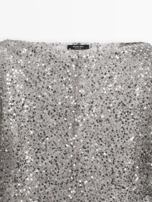 Купить Massimo Dutti Блузка с драпированным воротником и пайетками