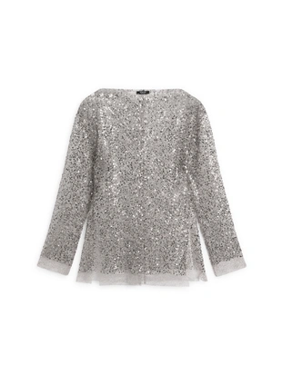 Блузка с драпированным воротником и пайетками- Заказать в России