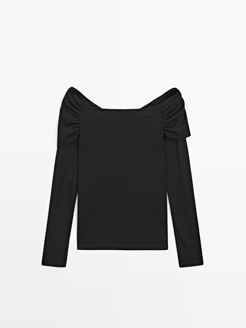 Водолазка с длинным рукавом из ребристой ткани с металлическим оттенком