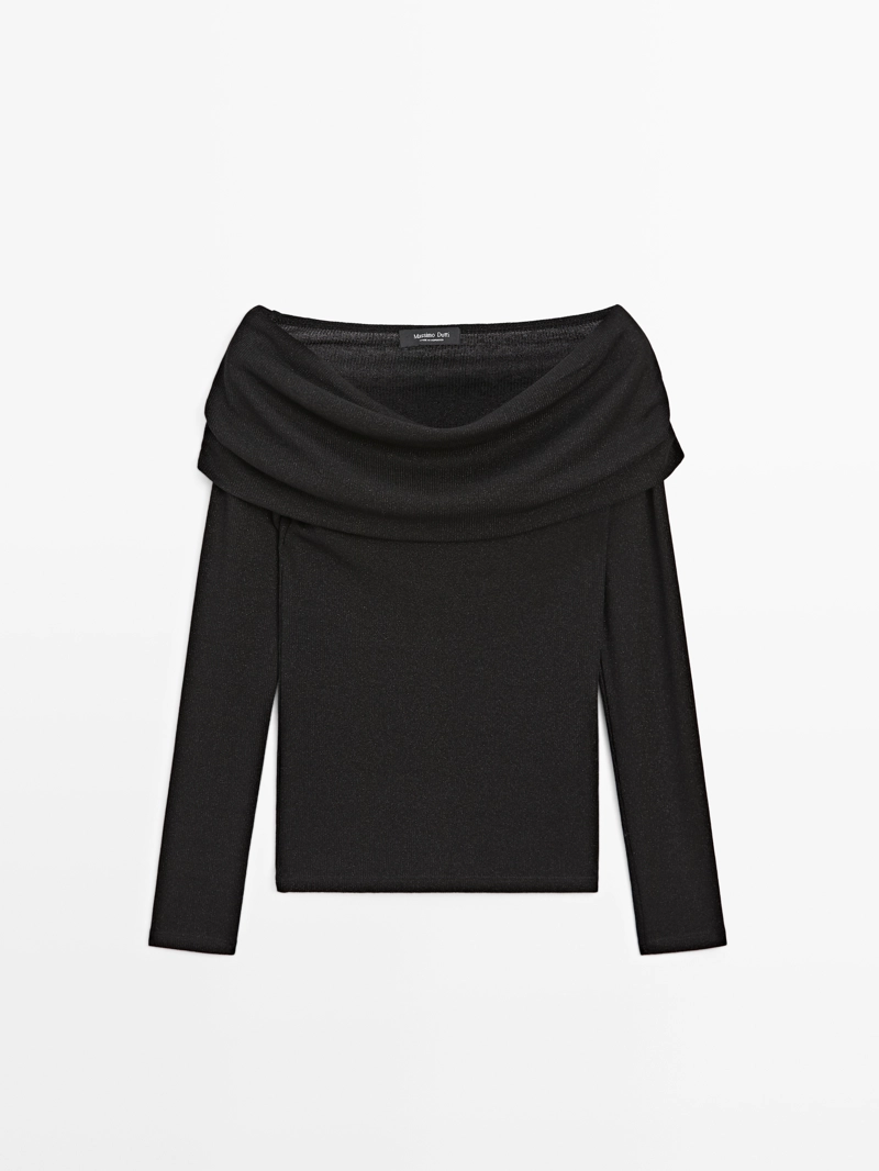 Водолазка с длинным рукавом из ребристой ткани с металлическим оттенком