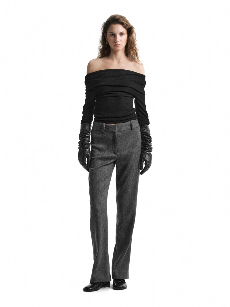 Водолазка с длинным рукавом из ребристой ткани с металлическим оттенком