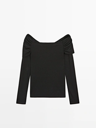 Купить Massimo Dutti Водолазка с длинным рукавом из ребристой ткани с металлическим оттенком