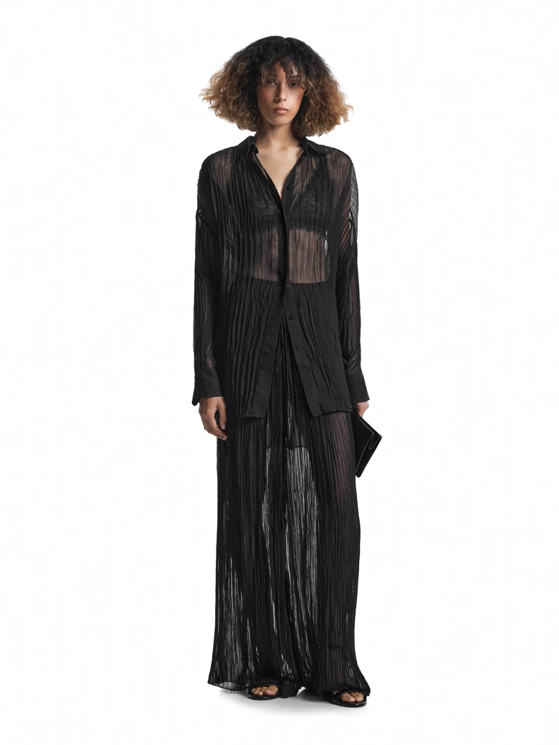 Длинная плиссированная рубашка свободного кроя