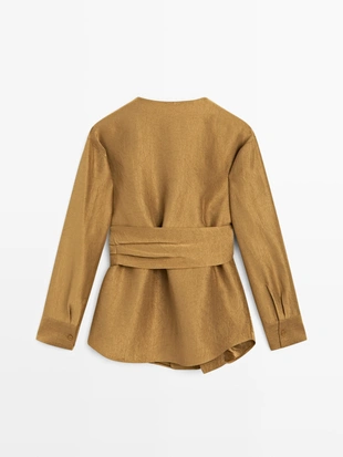 OLIVE|5197/797 - Massimo Dutti Рубашка с поясом и широкими рукавами