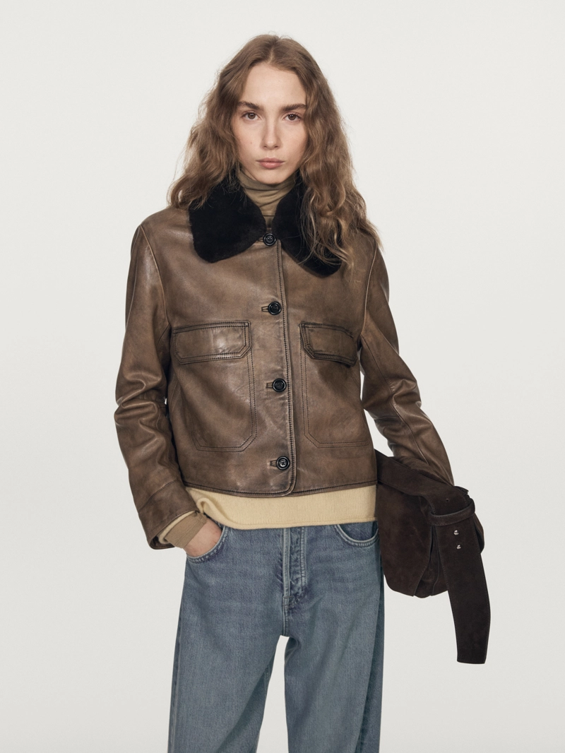 Куртка из овечьей кожи с воротником из меха