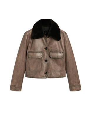 Куртка из овечьей кожи с воротником из меха- Заказать в России