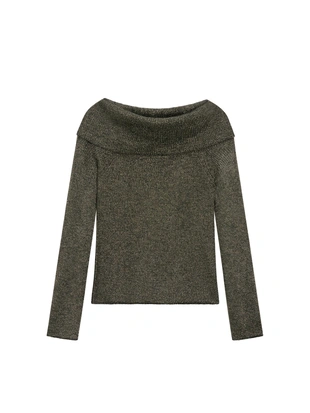 BLACK|5824/941 - Massimo Dutti Вязанный свитер с металлическим оттенком на плече