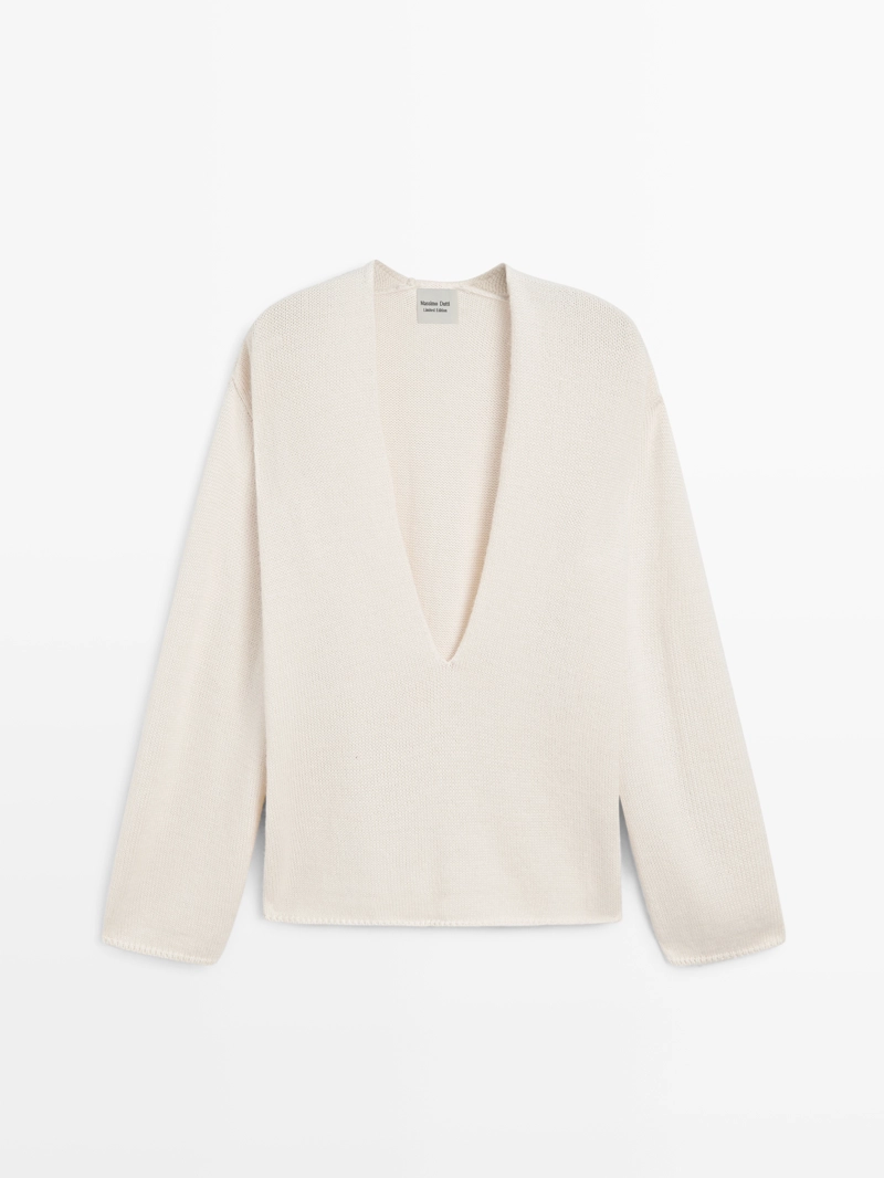 Свитер v-образный из альпаки и шелка - limited