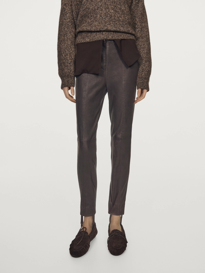 Кожаные леггинсы из овечьей кожи с деталями на резинке