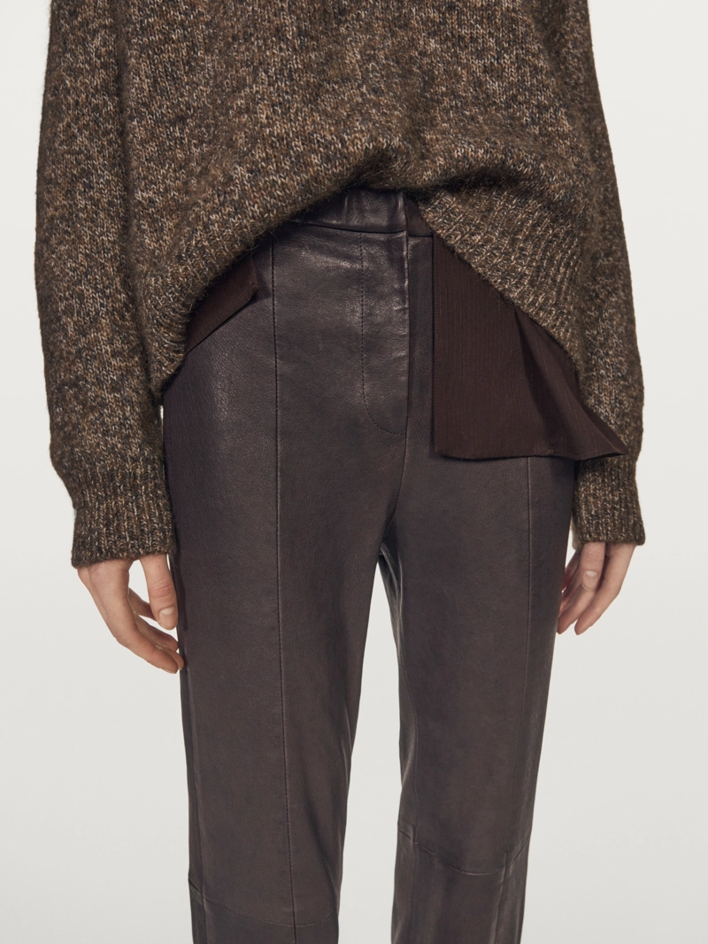 Кожаные леггинсы из овечьей кожи с деталями на резинке