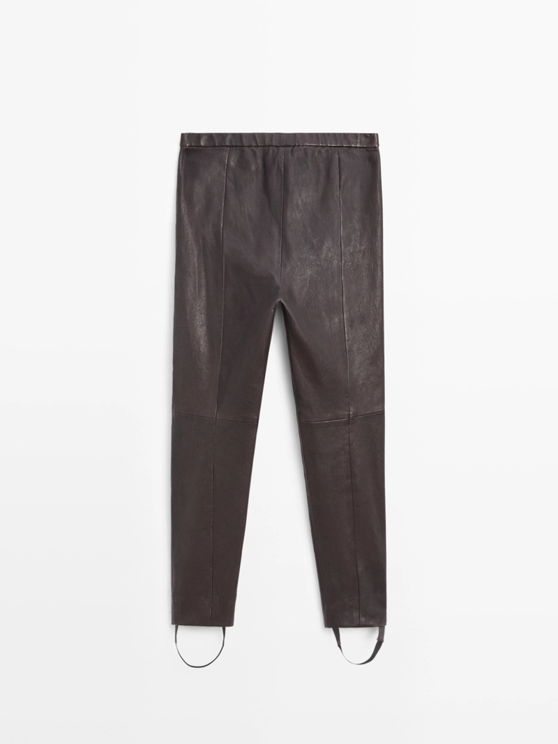 Кожаные леггинсы из овечьей кожи с деталями на резинке