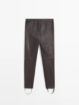 Кожаные леггинсы из овечьей кожи с деталями на резинке- Заказать в России