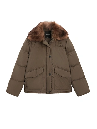 Куртка укороченная пуховая с меховым воротником- Заказать в России