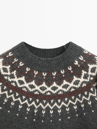 Свитер из 100% шерсти с жаккардовым узором- Заказать в России