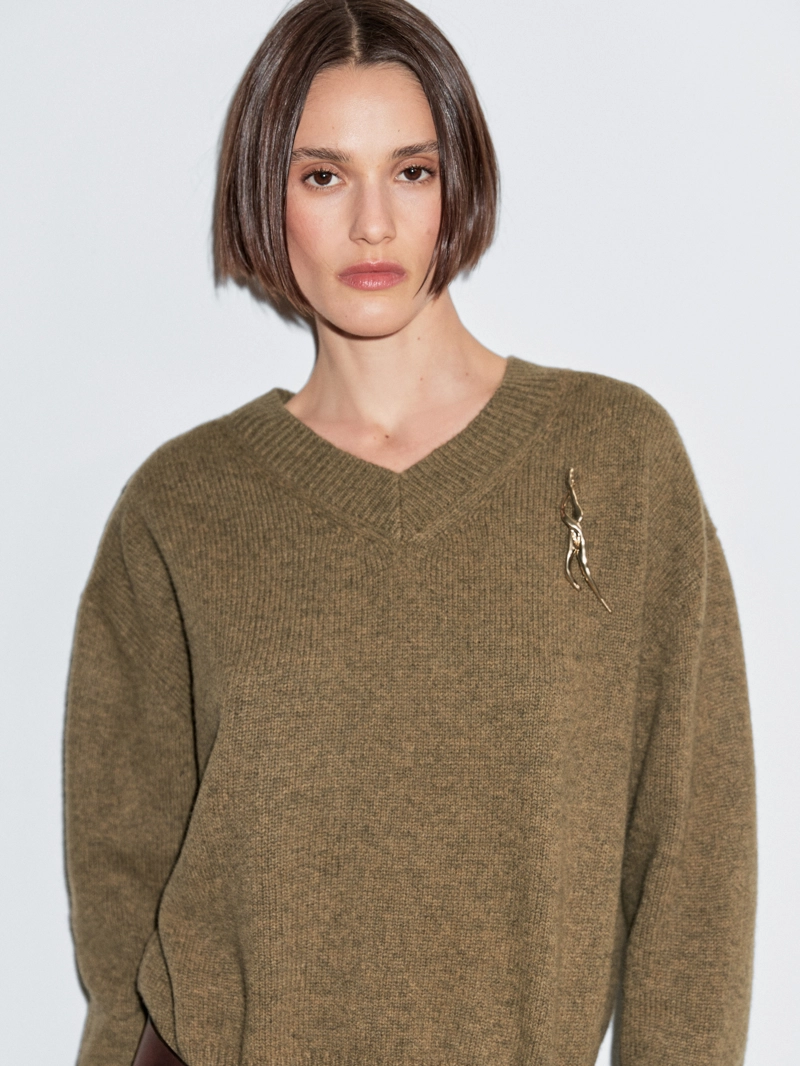 Свитер с v-образным вырезом из 100% шерсти