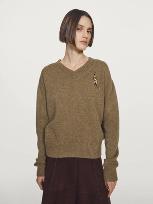 Свитер с V-образным вырезом из 100% шерсти- Заказать в России