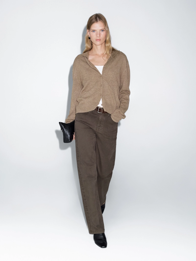 Кардиган с высоким воротником из 100% шерсти