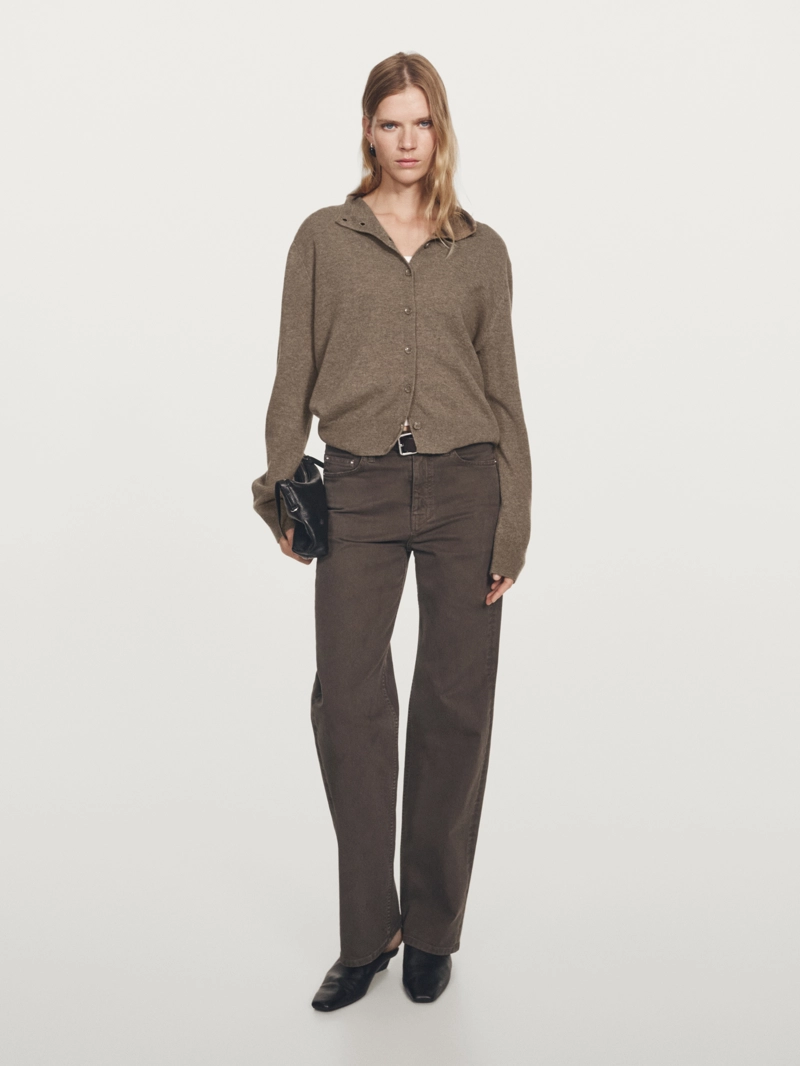 Кардиган с высоким воротником из 100% шерсти